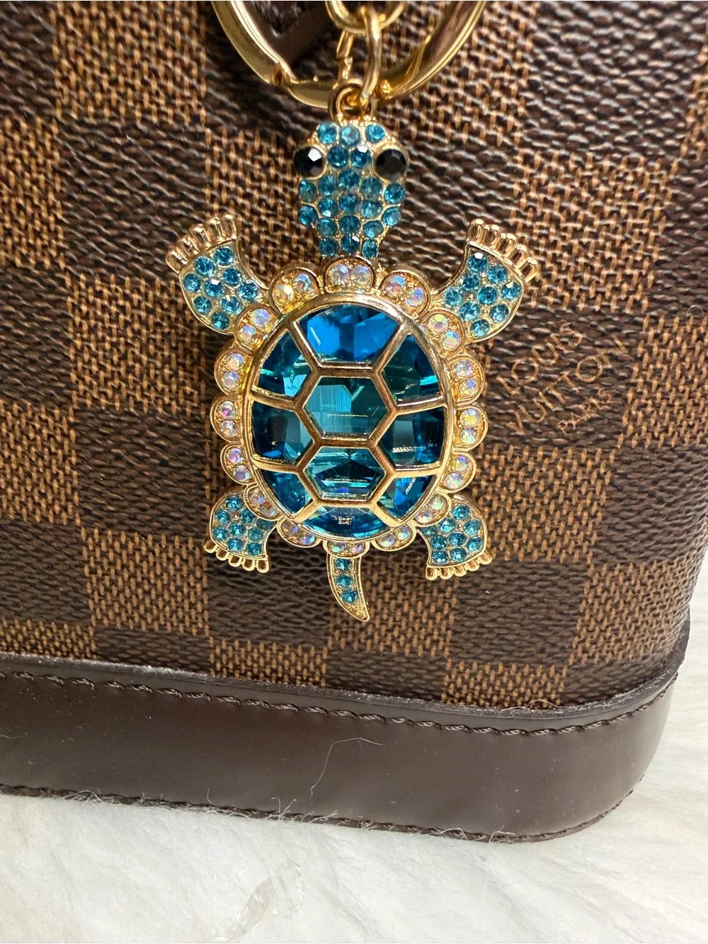 Turtle Bag Charm keychain with Blue Crystals